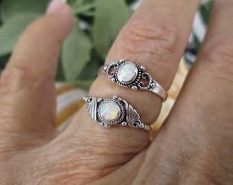 Dainty Opal Rings>925 Sterling Opal Ring,Fiery Opal Ring,Silver Opal Stacking Ring,Your Choice of Design,Small Opal Ring,925 Opal Rings