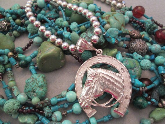 Sterling Native American"Navajo Pearls"with Large… - image 2