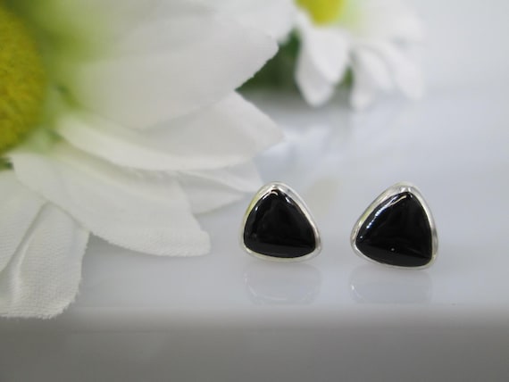 Onyx Stud Earrings>925 Sterling Onyx Studs,Genuine Onyx Earrings,Triangular Stud earrings,Black Onyx Sterling Studs,Black Studs,Unisex
