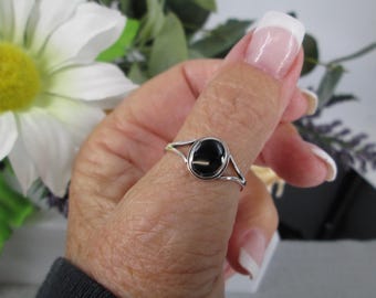 Anillo de ónix de plata de ley > Anillo sencillo de ónix negro 925, anillo de ónix auténtico, anillo de ónix ovalado, delicado anillo de plata de ley 925