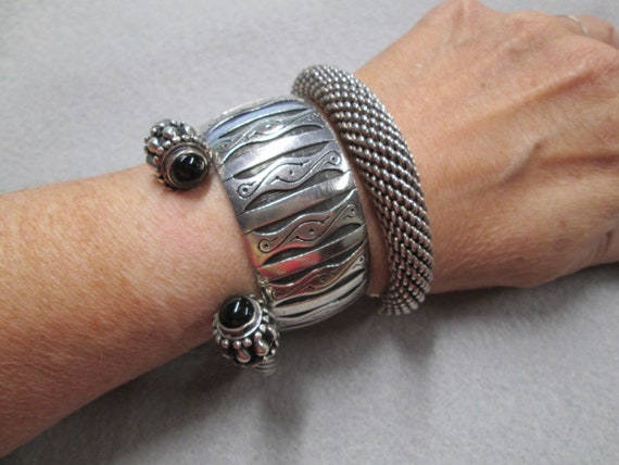 Sterling Silver Woven Cuff Bracelet>Heavy 925 Ste… - image 9