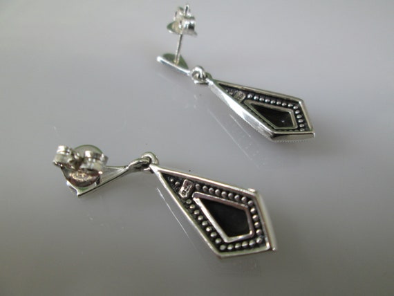 Sterling Silver Genuine ONYX and Marcasite Drop E… - image 7