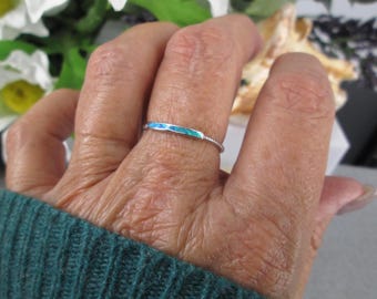 Sterling Silver Blue OPAL Ring>925 Opal Ring,925 Narrow Opal ring,Thin Silver ring,Stackable Opal Ring,Minimalist Opal Bar ring,Boho ring