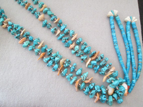 Vintage Navajo Genuine Turquoise Jacla Necklace>C… - image 1