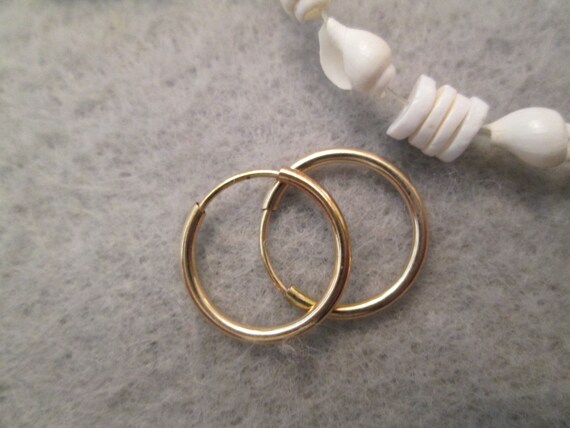 Gold Dainty Hoop Earrings>Gold Endless Hoops>12kt… - image 9