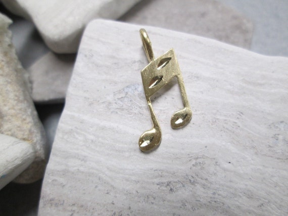Music Note Charm>Solid 14kt.Gold Slanted Beamed 1… - image 1