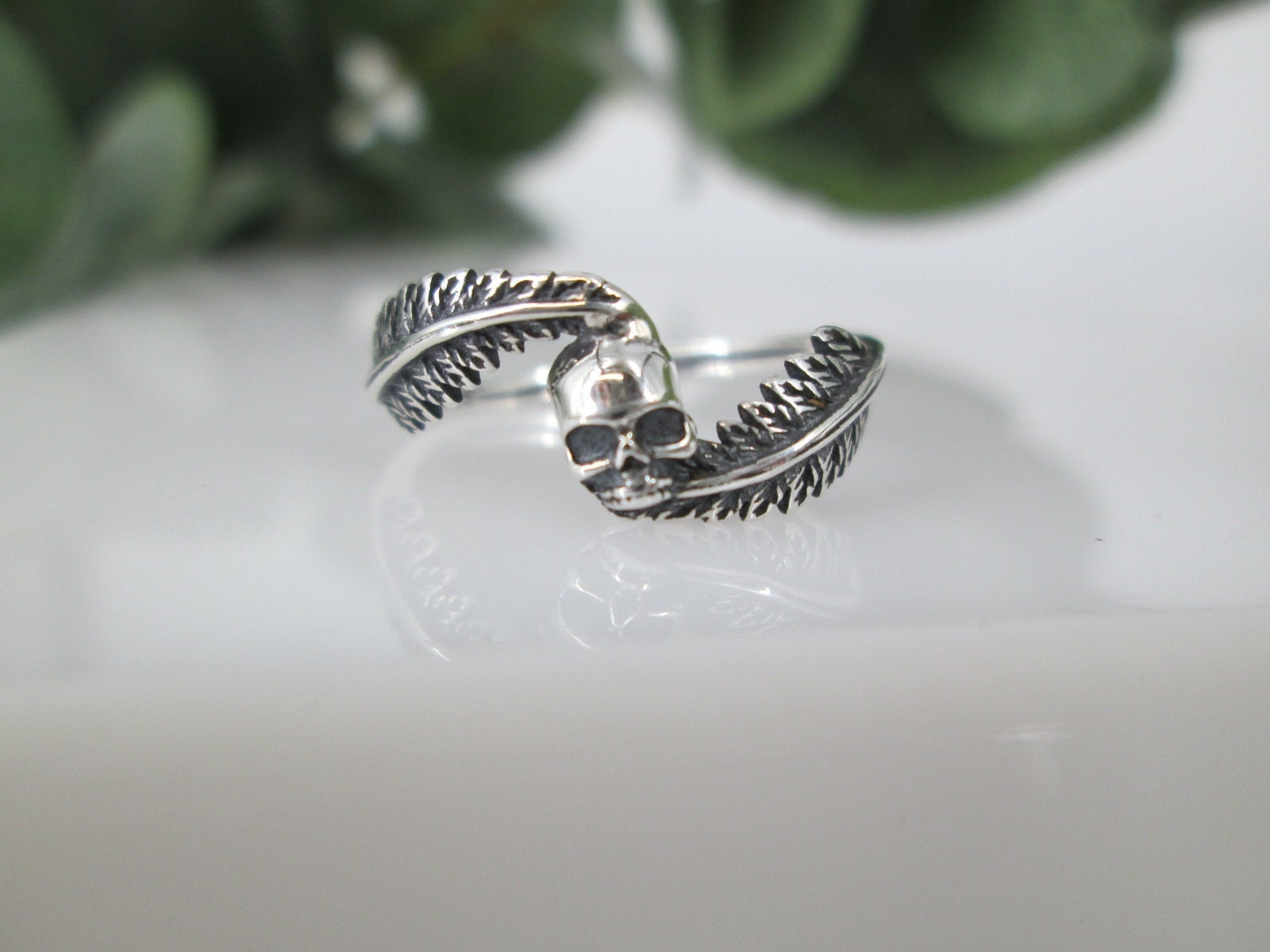 Sterling Silver SKULL Ring>skull With Feathers Ring,skull and 