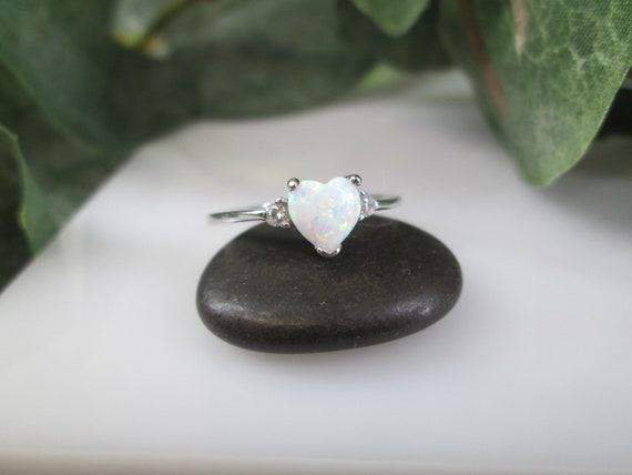 Sterling Silver OPAL Heart Ring>925 Opal Ring,Ste… - image 5