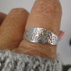 Sterling Silver Mountain Lover Ring>925 Outdoor Lover Ring, Sterling Trees & Sun Ring,Mountain Peek Ring, Silver Forest Ring,925 Hiker ring bild 8