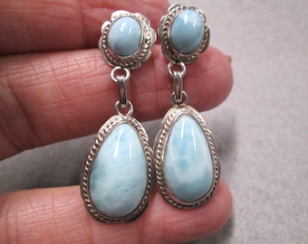 Larimar Earrings>925 Sterling & Genuine Dominican Republic LARIMAR Drop Earrings>Long Larimar Earrings,Gorgeous Larimar Drop Earrings