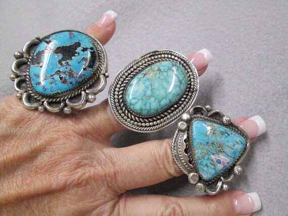 Native American TURQUOISE Statement Ring>Large Ge… - image 2