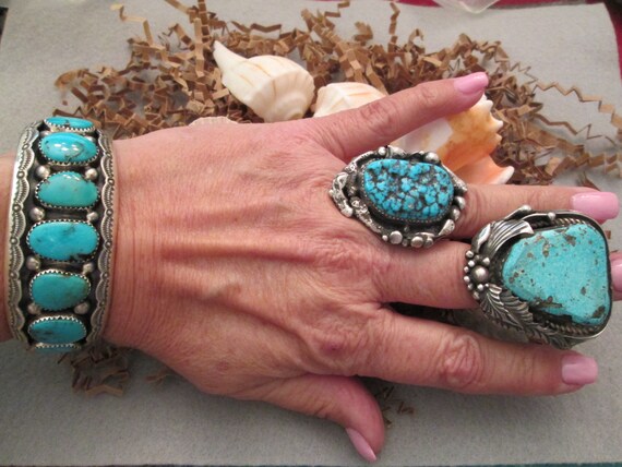 Navajo Turquoise Shadowbox Cuff>Old Pawn Sterling… - image 5