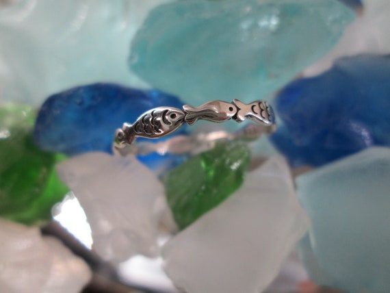 925 Sterling FISH Ring>Narrow Fish band,925 Fish … - image 1