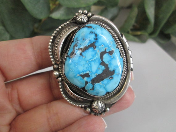 Native American Sterling Genuine Turquoise Ring>L… - image 2