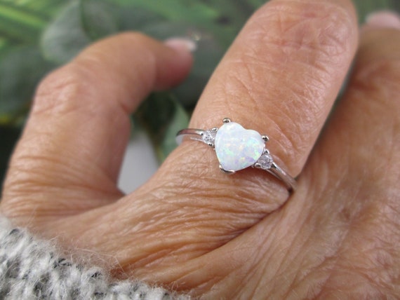 Sterling Silver OPAL Heart Ring>925 Opal Ring,Ste… - image 1