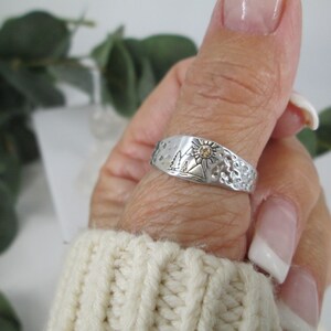Sterling Silver Mountain Lover Ring>925 Outdoor Lover Ring, Sterling Trees & Sun Ring,Mountain Peek Ring, Silver Forest Ring,925 Hiker ring bild 3