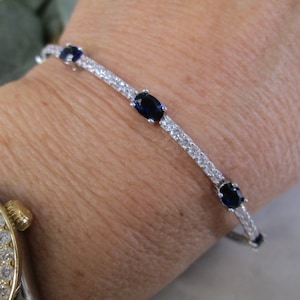 BLUE SAPPHIRE Tennis Bracelet>Sapphire Bracelet,Simulated Diamond Tennis Bracelet>925 Tennis Bracelet,Sapphire Tennis Bracelet,Non Tarnish