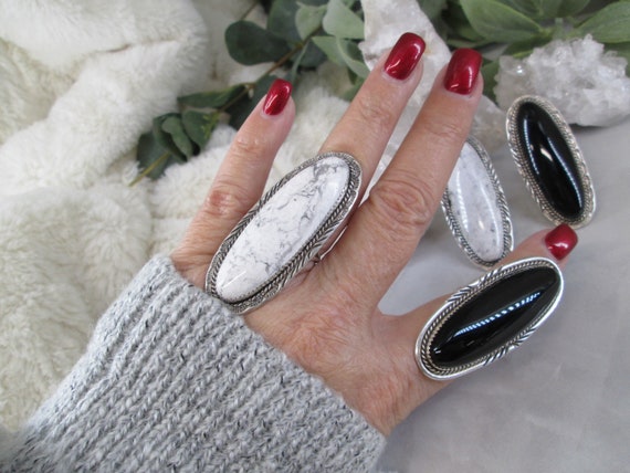 Native Black Onyx Ring or White Buffalo Ring>925 … - image 5