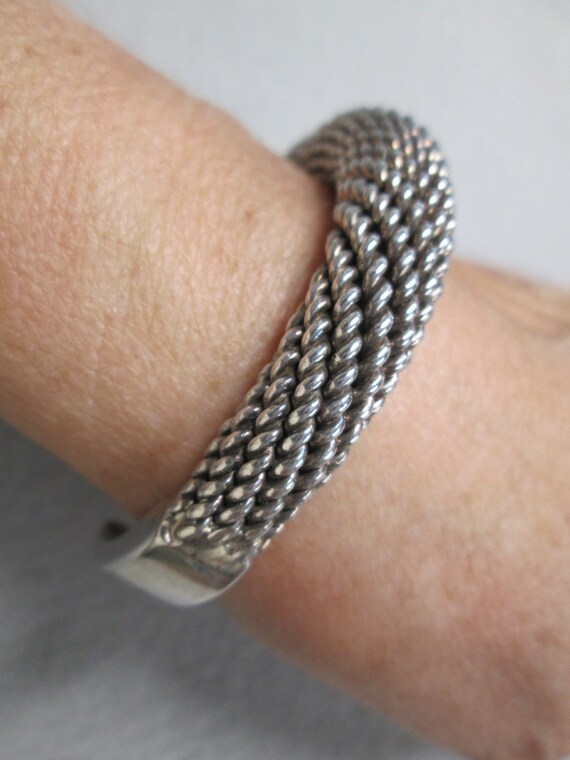 Sterling Silver Woven Cuff Bracelet>Heavy 925 Ste… - image 4