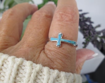Turquoise CROSS Ring>925 Sterling Cross Ring,Genuine Turquoise Cross Ring,925 Religious Cross Ring,Cross Ring,Sterling Cross Ring,Faith Ring