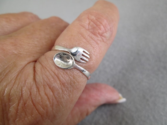 Sterling Silver Small Fork and Spoon Ring>Cutlery… - image 3