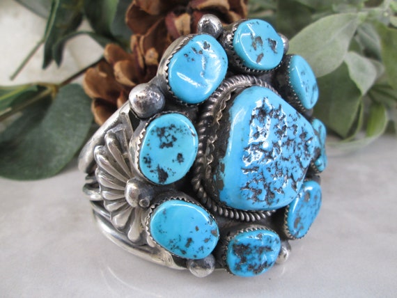 Native American TURQUOISE Sterling Cuff Bracelet>… - image 1