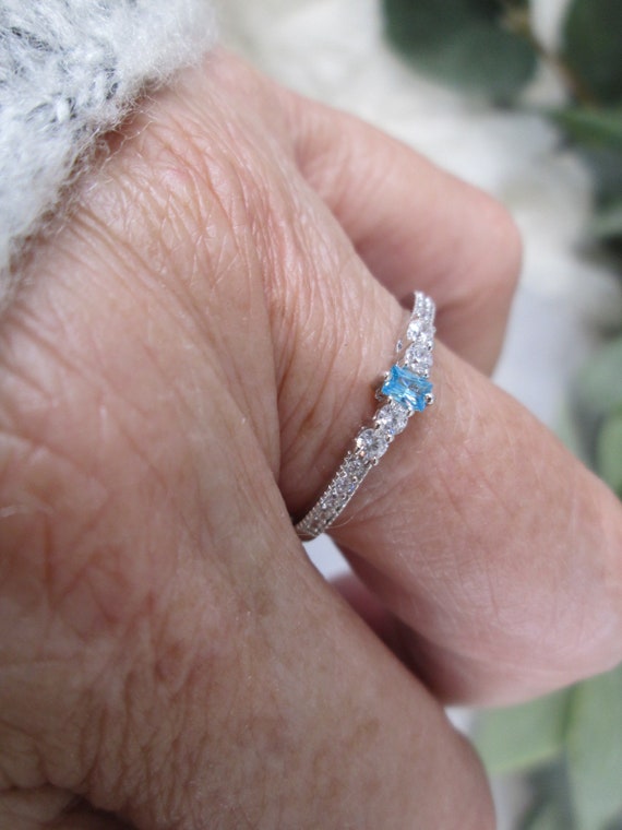 Dainty AQUAMARINE Sterling Silver Ring>925 Aquama… - image 4