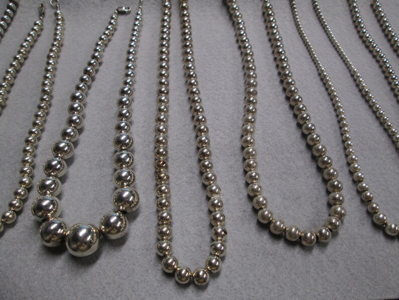 NOT PLATED or Plastic 7 Styles of Sterling Silver Navajo Pearls to Choose FromBeautiful Sterling Ball Bead NecklacesVintage