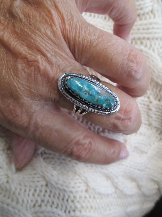 Long Genuine TURQUOISE Ring>925 Sterling Silver T… - image 5