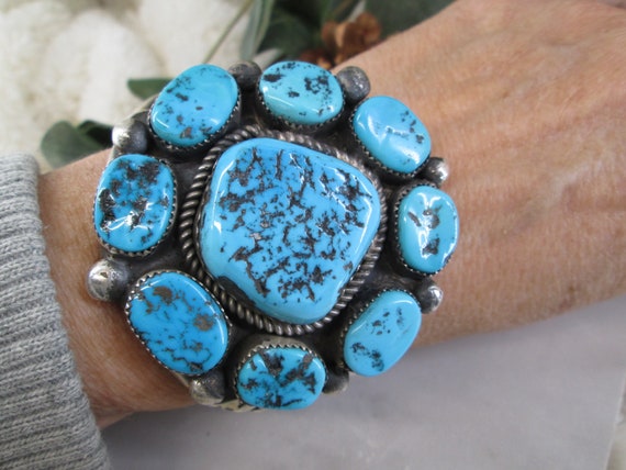 Native American TURQUOISE Sterling Cuff Bracelet>… - image 6