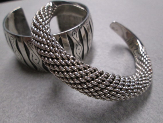 Sterling Silver Woven Cuff Bracelet>Heavy 925 Ste… - image 1