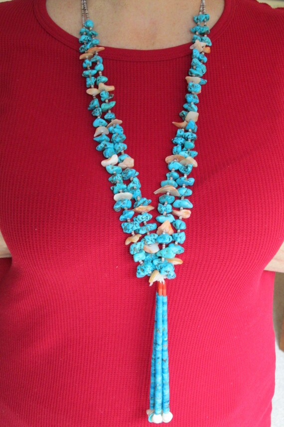 Vintage Navajo Genuine Turquoise Jacla Necklace>C… - image 7