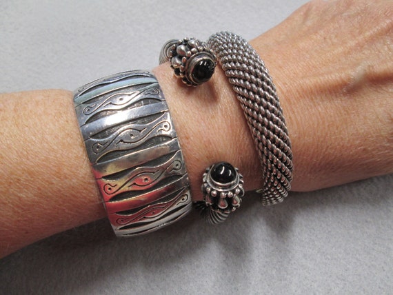Sterling Silver Woven Cuff Bracelet>Heavy 925 Ste… - image 3