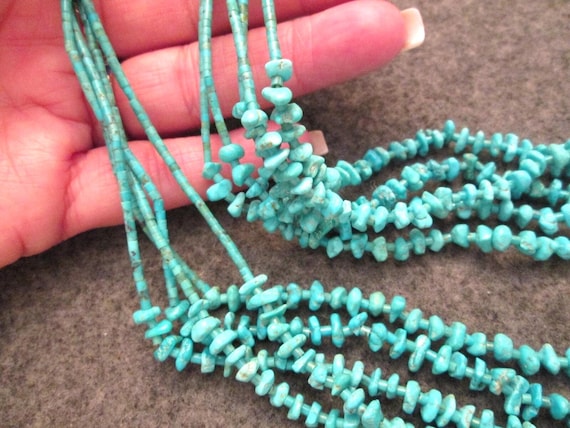 Native Turquoise Necklace>5 Strand Luscious Turquoise necklace,Hallmarked,Southwest Turquoise necklace,Turquoise Necklace,Tribal Turquoise