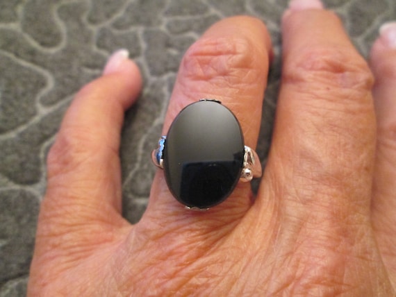 Vintage STERLING Silver Genuine ONYX Ring,925 Onyx ring,Large Oval Onyx ring,Sterling Onyx ring,925 rings,Vintage Onyx 1960's>New old stock