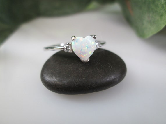 Sterling Silver OPAL Heart Ring>925 Opal Ring,Ste… - image 3