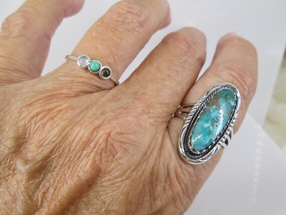 Long Genuine TURQUOISE Ring>925 Sterling Silver T… - image 2