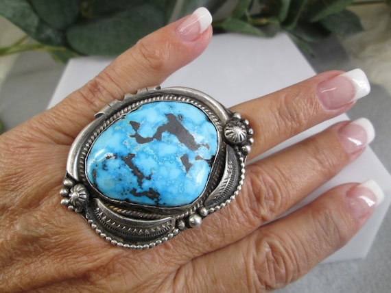Native American Sterling Genuine Turquoise Ring>L… - image 3