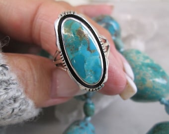 Turquoise Ring>925 Sterling Silver Turquoise Ring,Genuine Turquoise Ring,Southwestern Ring,Custom  Ring,Mid Size Oval turquoise ring