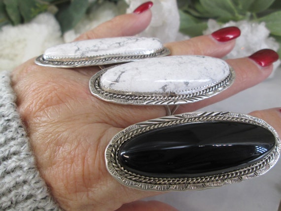 Native Black Onyx Ring or White Buffalo Ring>925 … - image 7