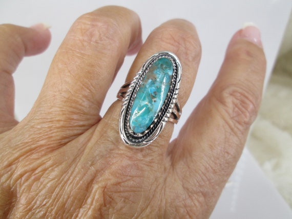 Long Genuine TURQUOISE Ring>925 Sterling Silver T… - image 4