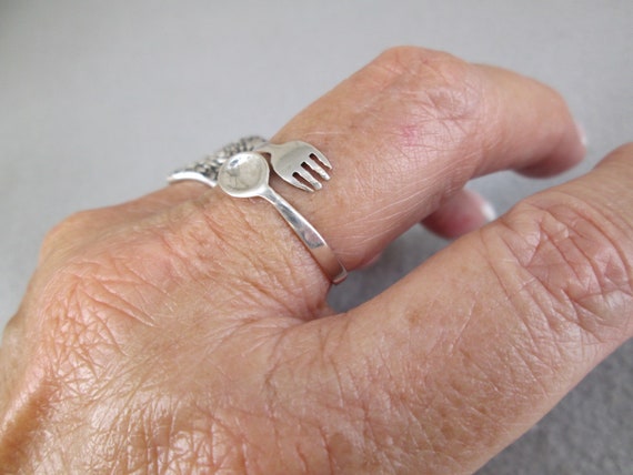 Sterling Silver Small Fork and Spoon Ring>Cutlery… - image 6