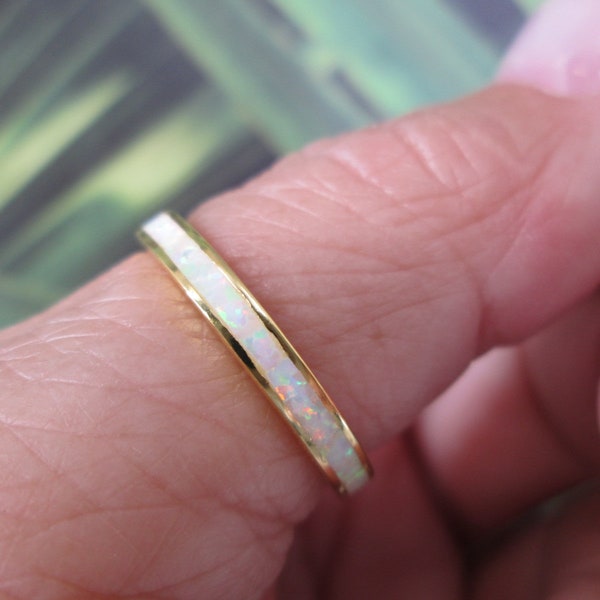 Gold OPAL ETERNITY Band Ring>Thin Gold Opal Band,Opal ring,Sterling Opal ring,Dainty opal ring,14kt.over Sterling,Wedding Band,Stacking ring