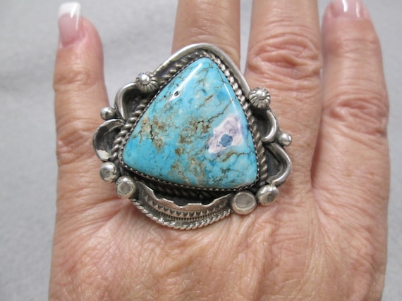 Native American TURQUOISE Statement Ring>Large Ge… - image 1