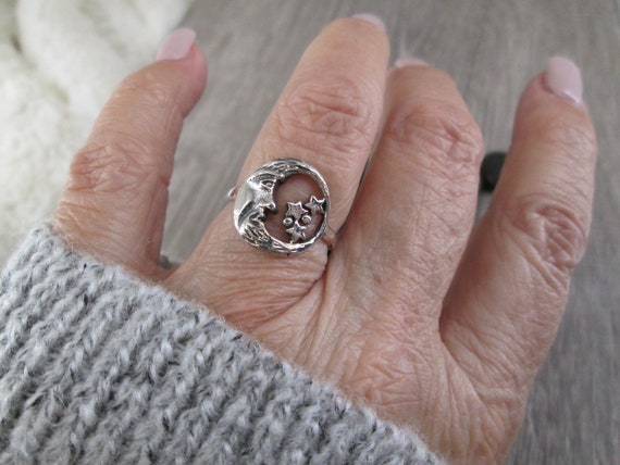 925 Sterling Moon & Stars Ring>Sterling Celestial Ring,925 Celestial ring,Moon and Stars Ring, 925 rings,Moon and Stars ring,Boho,Hippie