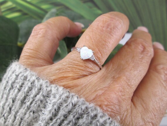 Sterling Silver OPAL Heart Ring>925 Opal Ring,Ste… - image 2