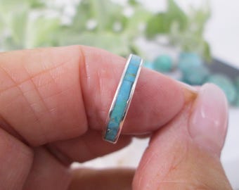 Turquoise Eternity Band>925 Genuine Turquoise Band,Sterling Silver Turquoise Band,Turquoise Wedding Band, Narrow Turquoise Band,3mm Wide
