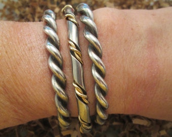 Native 925 Sterling Horse Whisperer Twisted Cuffs>2 Styles>925 Stacker Cuff,Southwest,925 Tribal cuff>Horse hair cuff,Heavier Weight Cuff