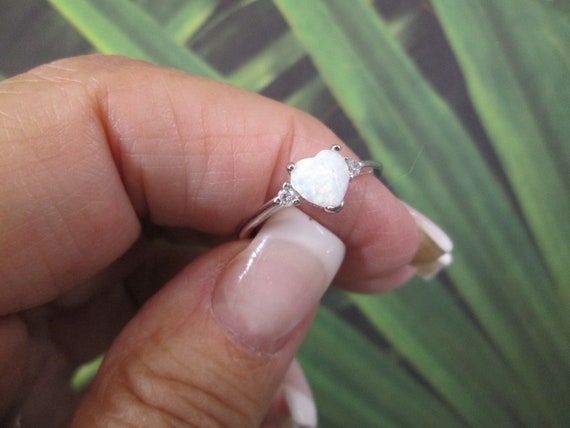 Sterling Silver OPAL Heart Ring>925 Opal Ring,Ste… - image 6
