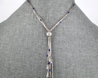 Sterling Liquid Silver & Lapis Lariat Necklace>Adjustable Lariat Necklace,925 Sterling Silver Lapis Necklace,Lapis necklace,Liquid Silver